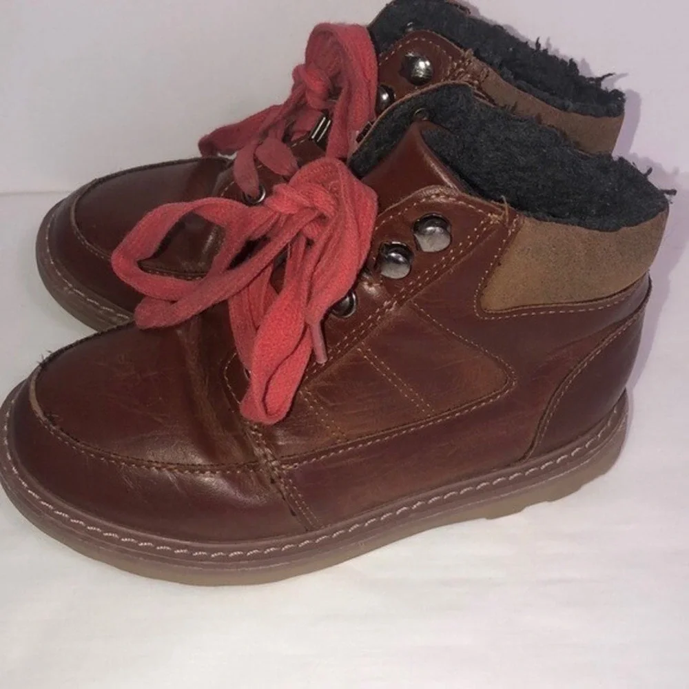 Brown Faux‎ Leather with Red Laces Boots Size 13